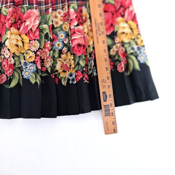 Marisa Christina Classics Vintage Rayon Plaid Floral Border Pleated Midi Skirt S - Picture 9 of 9